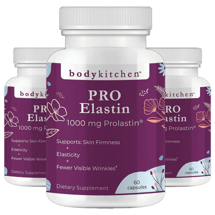 Body Kitchen Pro-Elastin 1000 mg Elastin Supplement, Reduce Signs of Aging, Improved Skin Health, Firmness & Elasticity, Fewer Wrinkles, Veggie Caps (Pack of 3)