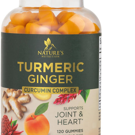 Turmeric Curcumin Supplement Gummies - 95% Curcuminoids with Turmeric & Ginger, Black Pepper for Best Absorption, Nature's Vegan Joint Support, Non-GMO, Gluten Free, Tasty Peach Flavor - 120 Gummies