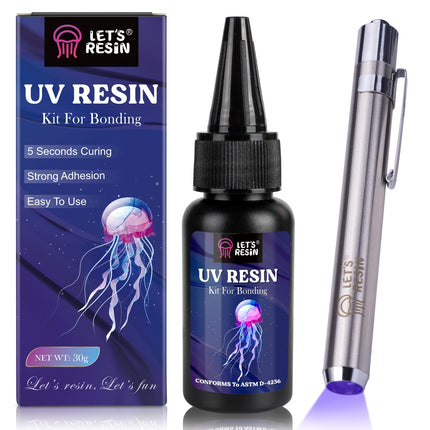 LET'S RESIN UV Resin Kit with Light, Bonding&Curing in Seconds, 30g