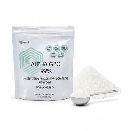 Xalya Alpha GPC Powder 99% Purity 500mg Extra Strength Brain Supplement for Focus & Mental Clarity Third Party Tested, Natural Choline, 170 Servings (3oz) Powder Form