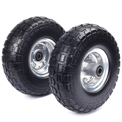 Hyssk 4.10/3.50-4'' Tire and Wheel flat free, 10" Heavy Duty Solid Replacement Tire with 5/8” Axle Bore and Steel Bearings for Gorilla Cart, Hand Truck, Garden Cart, Yard Wagon Cart(2 Pack)