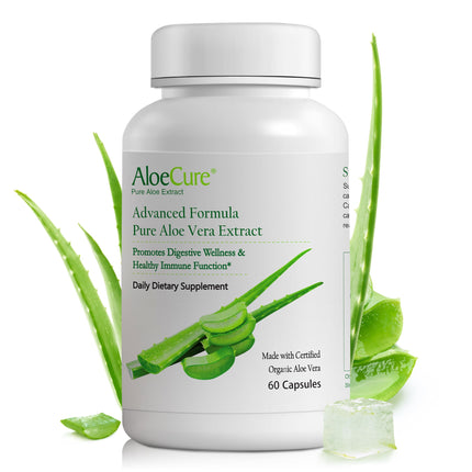 AloeCure Aloe Vera Capsules, Made with Organic Aloe Vera to Gently Support Gut Health & Digestive Comfort, Stomach Acid Buffer, Natural Immune Supplement, Aloin Free, 60 Ct, 300mg Capsules