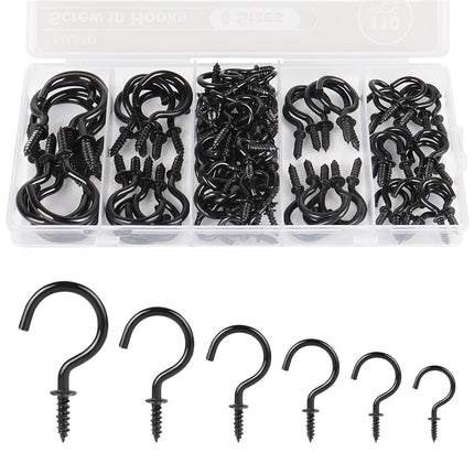 RELBRO Screw Hooks, 6 Sizes Metal Screw in Cup Hooks, Black, 110 Pcs