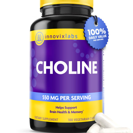 InnovixLabs Choline Supplement 550 mg, Pure Choline Bitartrate Brain Supplement for Memory and Focus, Supports Liver Function and Mental Clarity for Women and Men, Non-GMO, 50-Day Supply