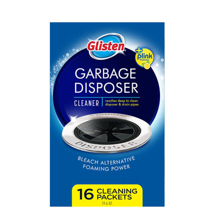 Glisten Garbage Disposer Cleaner and Freshener with Foaming Action, Helps Remove Buildup in Drains, Lemon Scent, Made in the USA, 16 Packets
