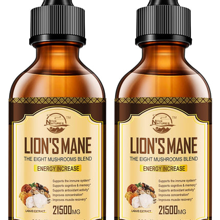 Nature's live Lions Mane Supplement, Liquid Mushroom Extract Drops, 8 Mushrooms Complex for Immune System, Memory, Focus Boost, Mushroom Supplement with Lion's Mane, Cordyceps, Reishi, Vegan, 2 Pack