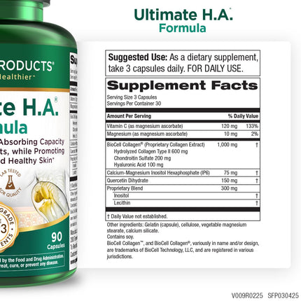 Purity Products Ultimate H.A. Formula - Clinically Studied BioCell Collagen - Dynamic Hyaluronic Acid Support for The Joints and Skin - 90 Count per Bottle (2 Bottles) - from