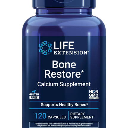 Life Extension Bone Restore Calcium Supplement, Vitamin D3, Magnesium, Boron, zinc, Manganese, Silicon, Helps Maintain Healthy Bone Density, Gluten-Free, Non-GMO, 120 Capsules