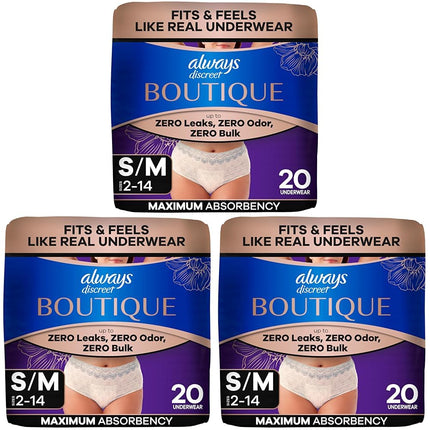 Always Discreet Boutique Incontinence and Postpartum Underwear for Women, Maximum Protection, Small/Medium, Rosy, 12 Count (Pack of 3)
