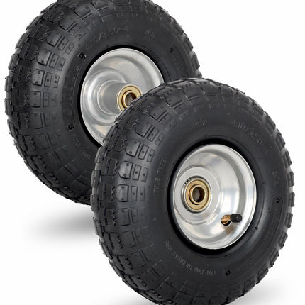 4.10/3.50-4 Pneumatic Tire, 10" Tire and Wheel, 2 Pack, with 2.2" Offset Hub, 5/8" Axle Bore Hole, Sealed Bearings, for Hand Truck Trolley Dolly Cart