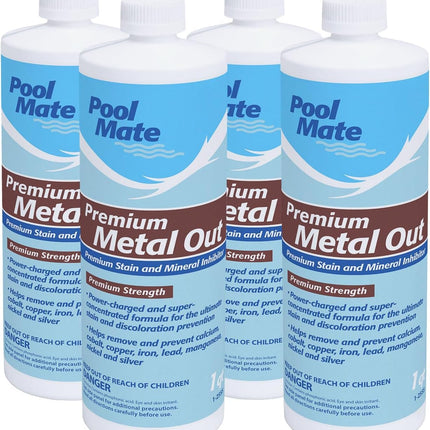 Pool Mate 1-Quart 4-Pack Premium Metal Out Stain and Mineral Inhibitor, Pool Metal Remover, Stain Remover, Made in USA