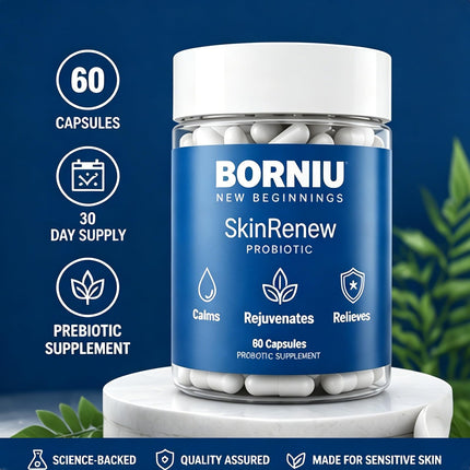 Borniu SkinRenew Probiotic Capsules, Daily Probiotic Supplement, Gut and Skin Wellness Support, Easy Daily Capsule Routine, 60 Capsules