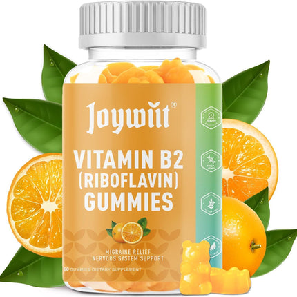 Joywiit Vitamin B2 Gummies | Riboflavin 400mg | B2 Vitamin 400mg Chewable for Adults and Kids, Migraine Relief & Energy and Nervous System Support, Non GMO, Vegan - 60 Counts