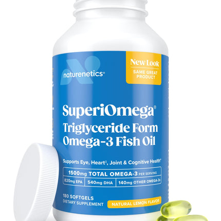 SuperiOmega Triglyceride Form Omega 3 Fish Oil – 1500mg EPA DHA – 180 Softgels – Burpless, No Fishy Aftertaste – Lemon Flavor – Third-Party Tested for Purity – 90 Day Supply