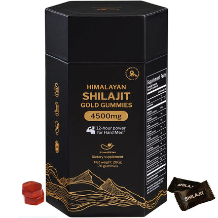 Organic Pure Himalayan Shilajit Gummies with Ashwagandha and Sea Moss – Gold Shilajit for Men & Women Supplement, 105+ Natural Trace Minerals, 70-Gummy (11-Ingredient Recipe)