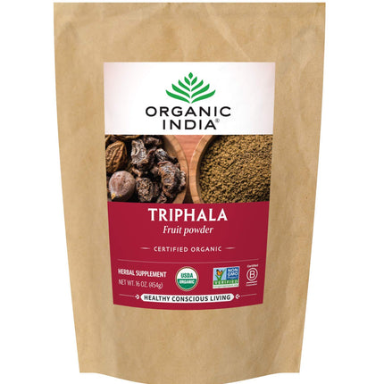 Organic India Triphala - Herbal Supplement with Amla, Bibhitaki, Haritaki, Digestion & Colon Support, Immune System Support, Adaptogen, Vegan, USDA Certified Organic - 1 lb Bag