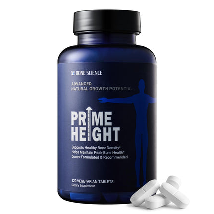 BONE SCIENCE Primeheight Bone & Growth Support with Calcium, Vitamin D3, K2, Magnesium, Zinc - Nutrient-Based Vegan Immune Formula, Non-GMO, 120 Tablets