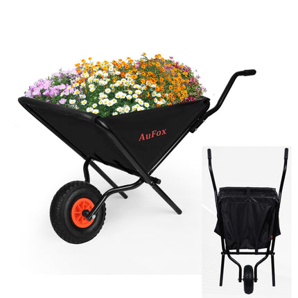 Collapsible Wheelbarrow with Flat-Free Wheel, Folding Utility Garden Cart