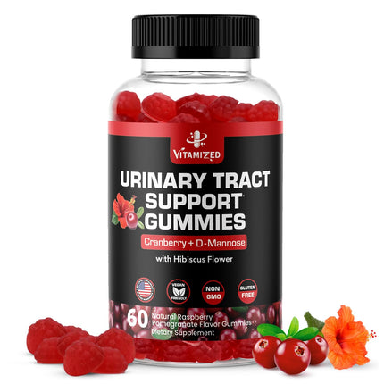 VITAMIZED Potent Cranberry Gummies with D Mannose - Urinary Tract Health for Women & Men, Urinary Flush & Bladder Fast-Acting Support Supplements with Hibiscus Powder, 60 Count