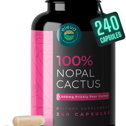 Nopal Cactus Capsules 1500mg- Organic Sun-Dried Prickly Pear Cactus Powder & Black Pepper Extract for Absorption- Natural Prickly Pear Super Supplement- Fiber, Vitamins and Minerals 240 Capsules