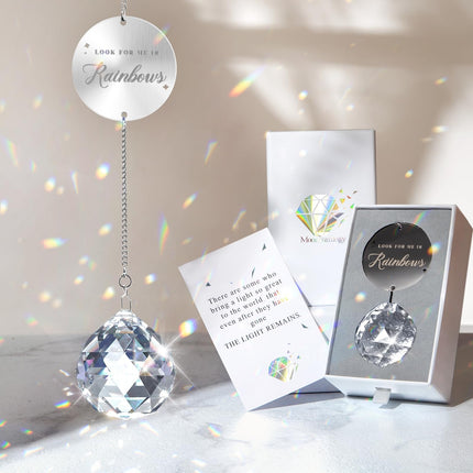 Mooncraftlogy Memorial Gifts for Loss of Loved One, Unique Sympathy Idea, Clear Crystal Ball Grief Suncatcher, Rainbow Bereavement Box for Mom Dad Husband Son Daughter