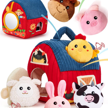hahaland Baby Toys 6-12 Months - Surprise Barn Stuffed Farm Animals Plush