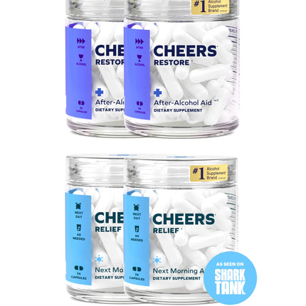 Cheers R&R Combo | Restore + Relief | Feel Better After Drinking & Support Your Liver | DHM, L-Cysteine, Milk Thistle, Ginger, White Willow Bark, Caffeine, L-Theanine | 24 Doses Each | Supplements