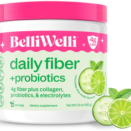 Belli Welli Fiber Supplement for Women & Men – Premium Daily Fiber Powder from Organic Acacia with Added Collagen, Electrolytes & Probiotics – No Bloat, Constipation & Gut Health Support (Cucumber)