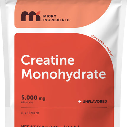 Micro Ingredients Creatine Monohydrate Powder 500 Grams (1.1 Lb), 5000mg Per Serving, Micronized Creatine Powder, Unflavored, No Filler, Keto & Vegan, Easy Dissolve, Pre Workout for Women & Men*