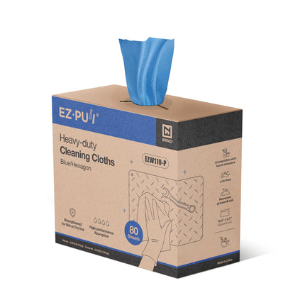 EZbrnd Heavy-Duty Cleaning Cloths Towels, Pop Up Box, Blue Shop Towels, 80sheets/box [X80]