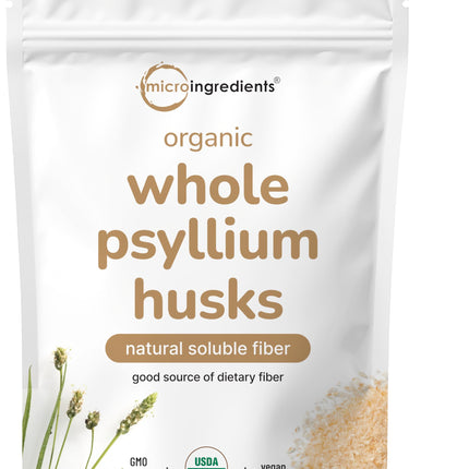 Micro Ingredients Organic Whole Psyllium Husks, 3lbs | Daily Soluble Fiber Supplement with Prebiotics | Psyllium Husk Sourced from India | Non-GMO, Keto Friendly, Vegan