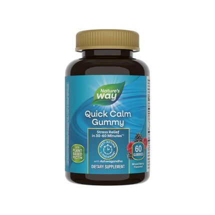Nature's Way Quick Calm Gummies, L-Theanine for Relaxation*, Fast-Acting, Stress Relief from L-Theanine Within 30-60 Minutes*, with Ashwagandha, Vegetarian, Mixed Berry Flavored,  60 Gummies