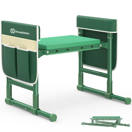 Housolution Garden Kneeler and Seat with Anti-Tipping Extendable Legs, Foldable and Portable Garden Stool with 2 Tool Bags, Thick Soft Kneeling Pad, Gardening Gifts for Women Men Seniors, Deep Green