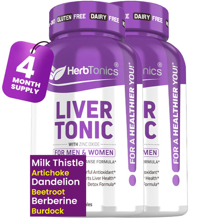 Herbtonics Liver Cleanse Detox & Repair | 20-in-1 Liver Detox Complex | Milk Thistle Supplement with Artichoke, Dandelion, Turmeric, Berberine | 240 Vegan Capsules