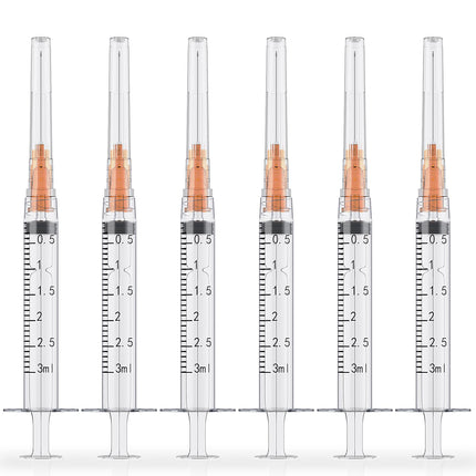 25Pcs 3ml Luer Lock Syringes with 25G 1" Needles, Individually Wrapped