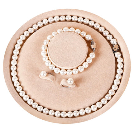 Pearl Necklace Set, featuring an exquisite bracelet, stud earrings, and necklace. This pearl necklace, bracelet, and ring ensemble radiates elegant charm, effortlessly elevating the sophistication of everyday attire. Perfect for weddings, banquets, or bir