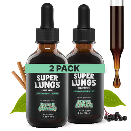 SuperBonsai Super Lungs Mullein Drops – Herbal Lung Support Tincture with Mullein Leaf Extract Elderberry Reishi Marshmallow Root – Supports Clear Breathing & Wellness – 2 oz (2-Pack)