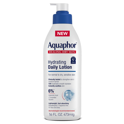 Aquaphor Daily Hydrating Face and Body Lotion, Hyaluronic Acid, 16 FL OZ