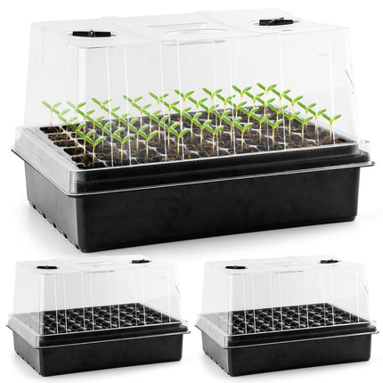 Heavy Duty Seed Starter Trays with 5'' Tall Humidity Domes & 2.75'' Deep Cells – 3-Pack (162 Cells Total) Reusable Plant Germination Kit, Durable Plastic Seedling Trays for Herbs, Vegetables