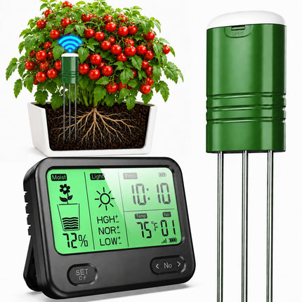 Soil Moisture Meter for Plants,4-in-1 Wireless Soil Tester,Soil Thermometer/Moisture/Sunlight Time,Large Screen,Indoor/Outdoor Plant Water Meter,Garden Soil Test Kit for Lawn,Farm,Houseplants