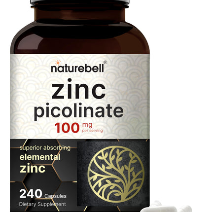 High Potency Zinc Picolinate 100mg - 240 Capsules, Bioavailable Form of Zinc for Immune Support and Skin Health - Non-GMO and Gluten