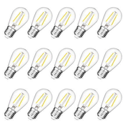 VISTERLITE Shatterproof S14 Replacement LED Light Bulbs, 2W, Equivalent to 11-25 Watt, Warm White 2200K, Outdoor String Lights Vintage Edison Bulb, E26 Medium Base, 15-Pack