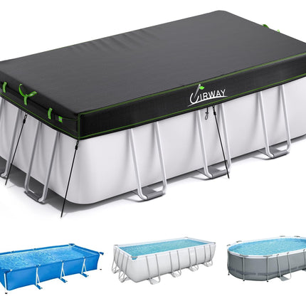 UIRWAY 7.3x15 FT Rectangular Pool Cover with Reflective Strips, Swimming Pool Cover for Above Ground Pool, Solar Cover Including Rope Tie and Luminous Ground Nails for Rectangular or Oval Pools