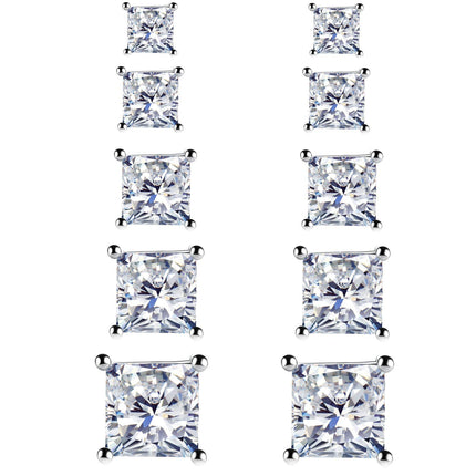 5 Pairs 925 Sterling Silver Square Stud Earrings for Women Men 3 4 5 6 7mm