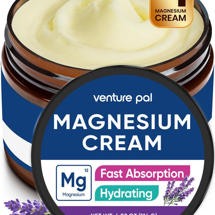Venture Pal Topical Magnesium Cream, Fast-Absorbing Magnesium Moisturizing Lotion with Coconut Oil, Shea Butter & Hyaluronic Acid, Suitable for Kids