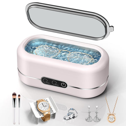 BYASKZIV Jewelry Cleaner Ultrasonic Machine, Upgraded 48KHz Ultrasonic Cleaner with 304 Stainless Steel for Jewelry, Eyeglasses, Rings, Watch Strap, Dentures-Pink