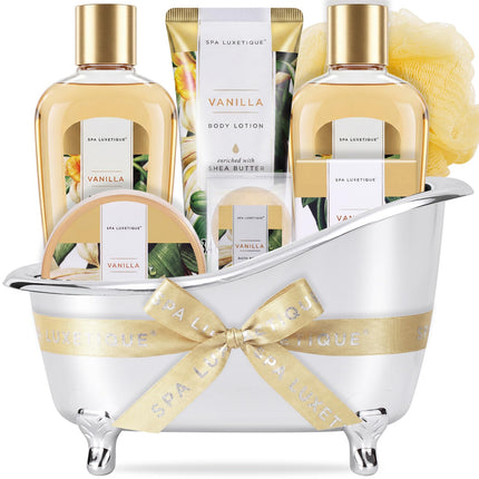Gift Baskets for Women, Spa Luxetique 8 Pcs Vanilla Birthday Bath Set