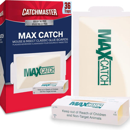 Catchmaster Max-Catch Mouse & Insect Glue Trap 36pk, Mouse Traps Indoor for Home, Sticky Pest Control Adhesive Tray for Catching Bugs, Bulk Classic Glue Boards