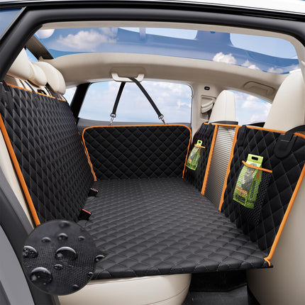 lufebut Hard Bottom Holds 420LBS, Dog Car Seat Cover for Back Seat, Back Seat Extender for Dogs, Back Seat Extender for Car Travel Bed with Mesh Window and Storage Pocket, SUV, Truck