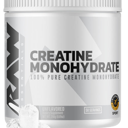 RAW Nutrition Creatine Monohydrate Powder - Unflavored Micronized Creatine Monohydrate Workout Supplement for Muscle Energy, Strength & Endurance - Creatine Powder for Women & Men - 50 Servings
